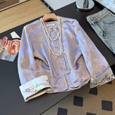 批发浮光花语 轻奢缎面浮雕提花新中式外套女春国风刺绣短款上衣