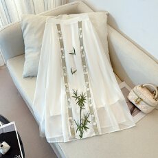 批发新中式夏新款国风复古文艺女装百搭刺绣大摆松紧腰<b class='q'>雪纺</b>半裙