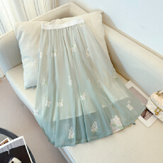 批发实拍2026夏新款国风复古文艺女装百搭手绘渐变大摆<b class='q'>雪纺</b>半裙