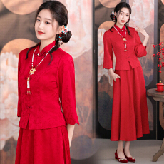 批发新中式订婚红色结婚<b class='q'>敬酒</b><b class='q'>服</b>气质复古盘扣显瘦<b class='q'>新娘</b>七分袖套装