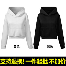 批发支持退货 R573# 360克重磅华棉复合仿华棉 短款连帽无绳口袋<b class='q'>卫衣</b>