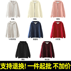 批发F36#河北光板 320克仿华棉cvc罗纹内包条 <b class='q'>宽松</b>连帽开衫拉链<b class='q'>卫衣</b>