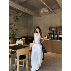 批发实拍~后背扭结工字背心外穿吊带假两件拼接<b class='q'>宽松</b>慵懒阔腿裤套装