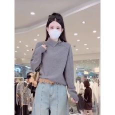 批发白色翻领外穿针织衫2025新款秋冬季设计感独特百搭套头毛衣小上衣