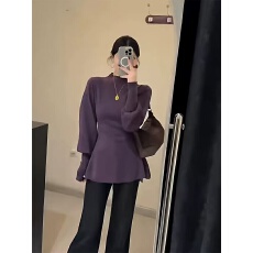 批发法式纯色半高领灯笼袖针织衫女秋冬蝙蝠袖轻熟风毛衣<b class='q'>修身</b>收腰上衣