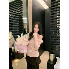 批发毛毛拼接露肩<b class='q'>小衫</b>针织衫