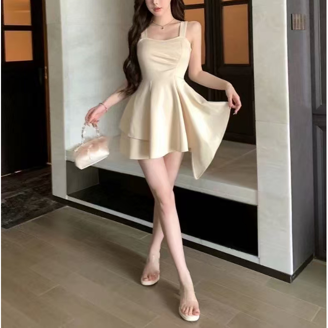 여름 새로운 순수한 욕망 품격 고급 센스 핀치 Pleat 불규칙 한 마디 미니 스커트 몸매 가꾸기 드레스