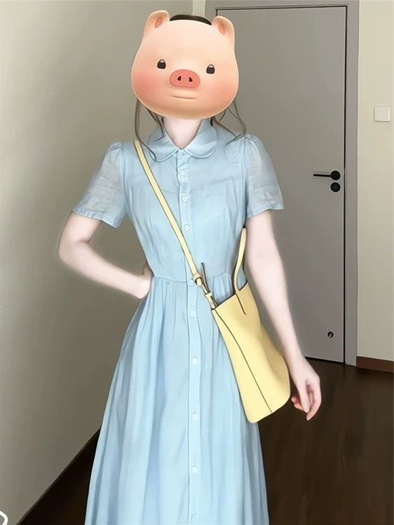 여름 프랑스식 드레스 셔츠 파란색 새로운 작은 키 품격 고급 허리 수축 롱 스커트 폴로 칼라