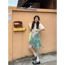 批发美式复古设计感小众印花半身裙女夏季<b class='q'>新款</b>百搭不规则高品质中<b class='q'>长裙</b>