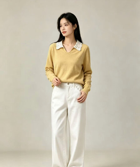 2026 가을 새로운 베이비 칼라 부드러운 바람 달콤함 연령 감소 슬림해 보이는 예쁜 스웨터 니트 스웨터