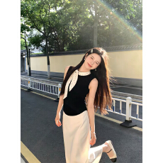批发波点漂亮轻熟上衣缎面<b class='q'>套装</b>飘带夏季新款法式醋酸半身裙两件套