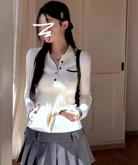 화이트 POLO 칼라 이른 가을 니트 맨위 기본 셔츠 슬림해 보이는 학원 항구 바람 스웨터 인사이드 가져 가라. 외출용 여성 다용도
