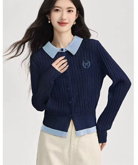연령 감소 한 부서 바람 페이크 레이어드 배색 절묘한 polo 니트 출퇴근 2026 오픈 가디건 봄 가을 새로운 니트 맨위
