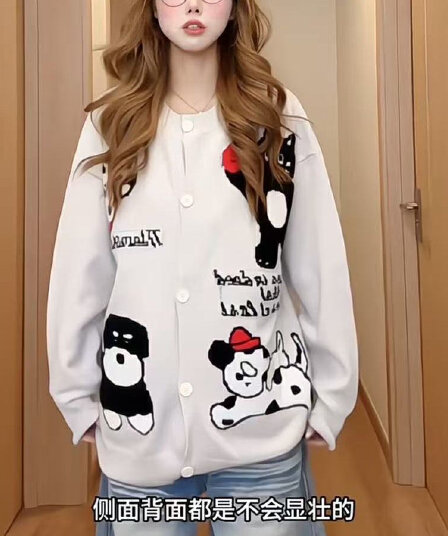 재미있는 만화 아메리칸 귀여운 강아지 스웨터 자수 카디건 코트 새로운 레트로 느긋한 루즈핏 니트 맨위