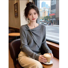 批发法式气质扭结长袖针织衫女早春内搭<b class='q'>修身</b>显瘦打底衫特别漂亮的上衣