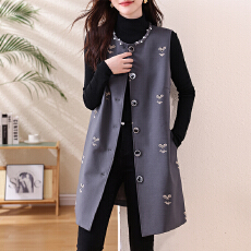 批发大码小香风马甲女2026春新款<b class='q'>胖</b>mm<b class='q'>中长款</b>开衫坎肩外套