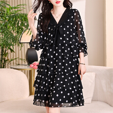 批发大码娃娃领雪纺<b class='q'>连衣裙</b>2026春新款胖mm遮肉显瘦长袖蛋糕裙