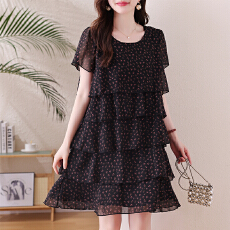 批发大码碎花雪纺连衣裙女2026夏新款胖mm200斤遮肚显瘦蛋糕裙