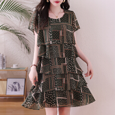 批发大码碎花雪纺连衣裙女2026夏新款胖mm200斤遮肚显瘦蛋糕裙