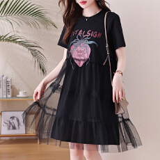 批发2026夏新款胖mm大码女装网纱洋气T恤裙韩版休闲连衣裙