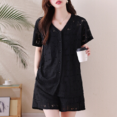 批发大码镂空提花<b class='q'>蕾丝</b>套装女2026夏新款欧货胖mm显瘦百搭上衣阔腿<b class='q'>短裤</b>