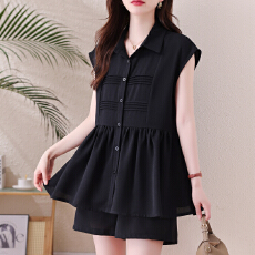 批发<b class='q'>休闲</b>时尚衬衫短款<b class='q'>套装</b>2026夏新款欧货大码胖mm显瘦宽松遮肉两件套