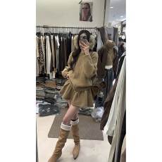 批发韩系慵懒风休闲软糯针织套装女2025秋冬新款毛衣开衫半身裙两件套