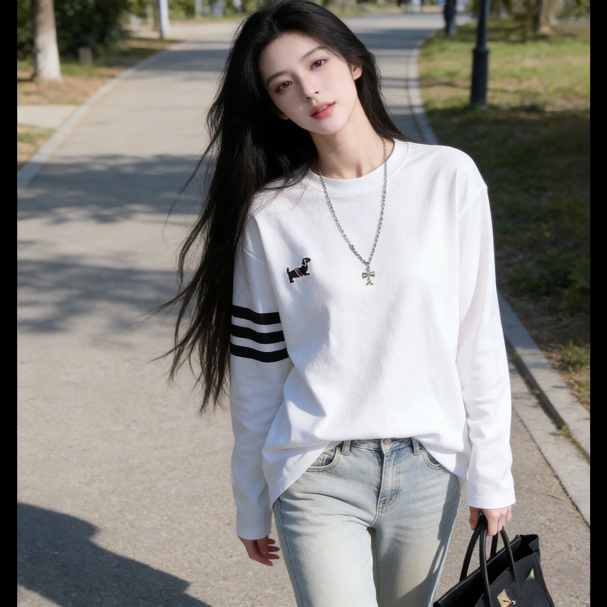 2026 새로운 봄 만나는 캐주얼 한 부서 식물 플러시 자수 강아지 면 티셔츠 맨위