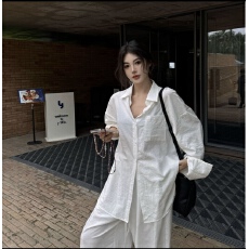 批发小众春夏<b class='q'>韩版</b>松弛感慵懒套装宽松休闲<b class='q'>衬衫</b>高腰系带阔腿裤老钱风