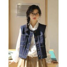 批发日系外搭叠穿衬衫<b class='q'>牛仔</b><b class='q'>马甲</b><b class='q'>背心</b>女春秋2026新款小个子复古坎肩<b class='q'>马夹</b>