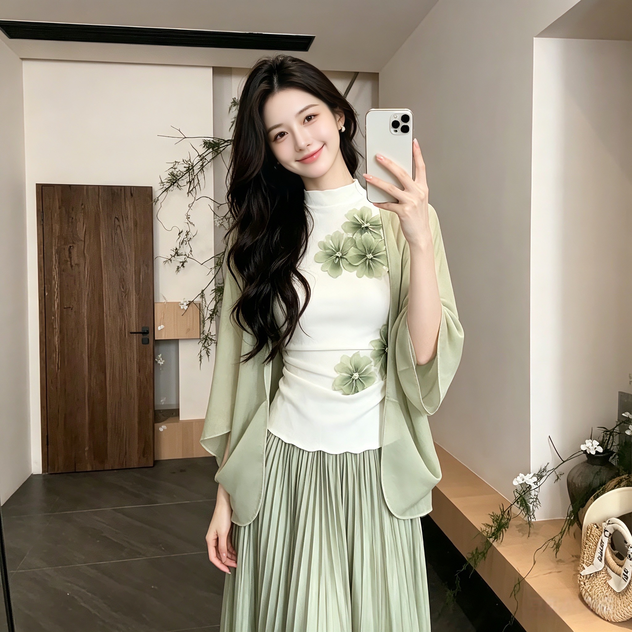 실사 정가 2026 새로운 부드러운 순수한 욕망 바람 꽃 반하이넥 민소매 얇은 스타일 니트 조끼 맨위 세트