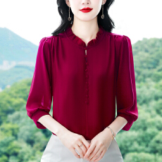批发实拍 2026春夏新款洋气七分袖上衣气质减龄圆领衬衫女士大码小衫