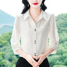 实拍 2026春夏新款洋气七分袖上衣气质减龄衬衫女士大码小衫