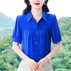 批发实拍 2026春夏新款洋气短袖上衣气质减龄衬衫女士大码小衫