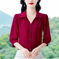 批发实拍 2026春夏新款洋气七分袖上衣气质减龄衬衫女士大码小衫
