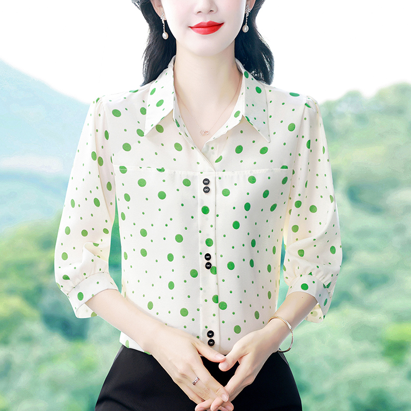 실사 2026 봄 여름 새로운 외국 가스 7부 소매 맨위 품격 연령 감소 셔츠 여성 빅 사이즈 작은 셔츠