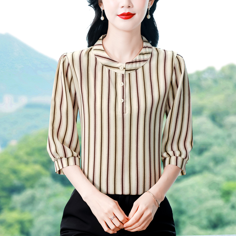 실사 2026 여름 새로운 연령 감소 7부 소매 프린트 셔츠 품격 빅 사이즈 외국 가스 여성 작은 셔츠