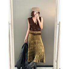 批发时尚压褶肌理感长裙 2026春夏新款复古高腰<b class='q'>百搭</b>民族半裙