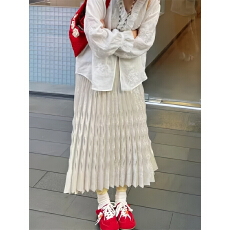 小众设计师 抗皱高温烫金瑬光细闪重工压褶百褶A字半裙