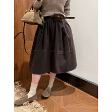 批发咖色配腰带纯棉半身<b class='q'>裙</b>女2026秋季新款显瘦<b class='q'>花苞</b>中<b class='q'>裙</b>