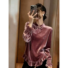 批发独特漂亮<b class='q'>外套</b>丝绒上衣新中式国风唐装禅意衬衫女2025新款爆款冬季