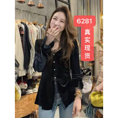 批发<b class='q'>韩国</b>东大门秋季新款时尚法式气质高级感丝绒烫钻<b class='q'>蕾丝</b>花边开衫衬衫