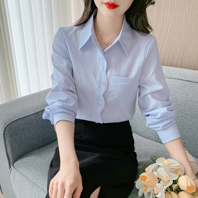 실사 2026 봄 순면 셔츠 패션 물결무늬 옆문 襟 루즈핏 슬림해 보이는 긴팔 셔츠