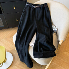 批发实拍深灰色羊绒糯米阔腿裤女冬季加绒加厚高腰显瘦<b class='q'>休闲</b>直筒<b class='q'>长裤</b>