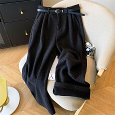 批发实拍深灰色羊绒糯米阔腿裤女冬季加绒加厚高腰显瘦<b class='q'>休闲</b>直筒<b class='q'>长裤</b>