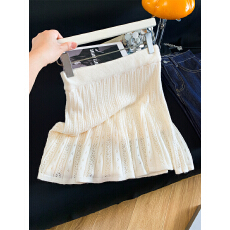 批发实拍杏色镂空钩花针织半身裙女冬季<b class='q'>甜美</b>百搭A字短裙