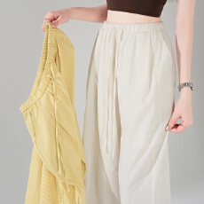 批发实拍春<b class='q'>夏</b>慵懒高腰垂感抽绳极简宽松显瘦百搭阔腿长裤