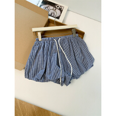 批发实拍蓝色格子高腰花苞显瘦A字减龄辣妹百搭夏清凉短裤<b class='q'>裙裤</b>休闲裤