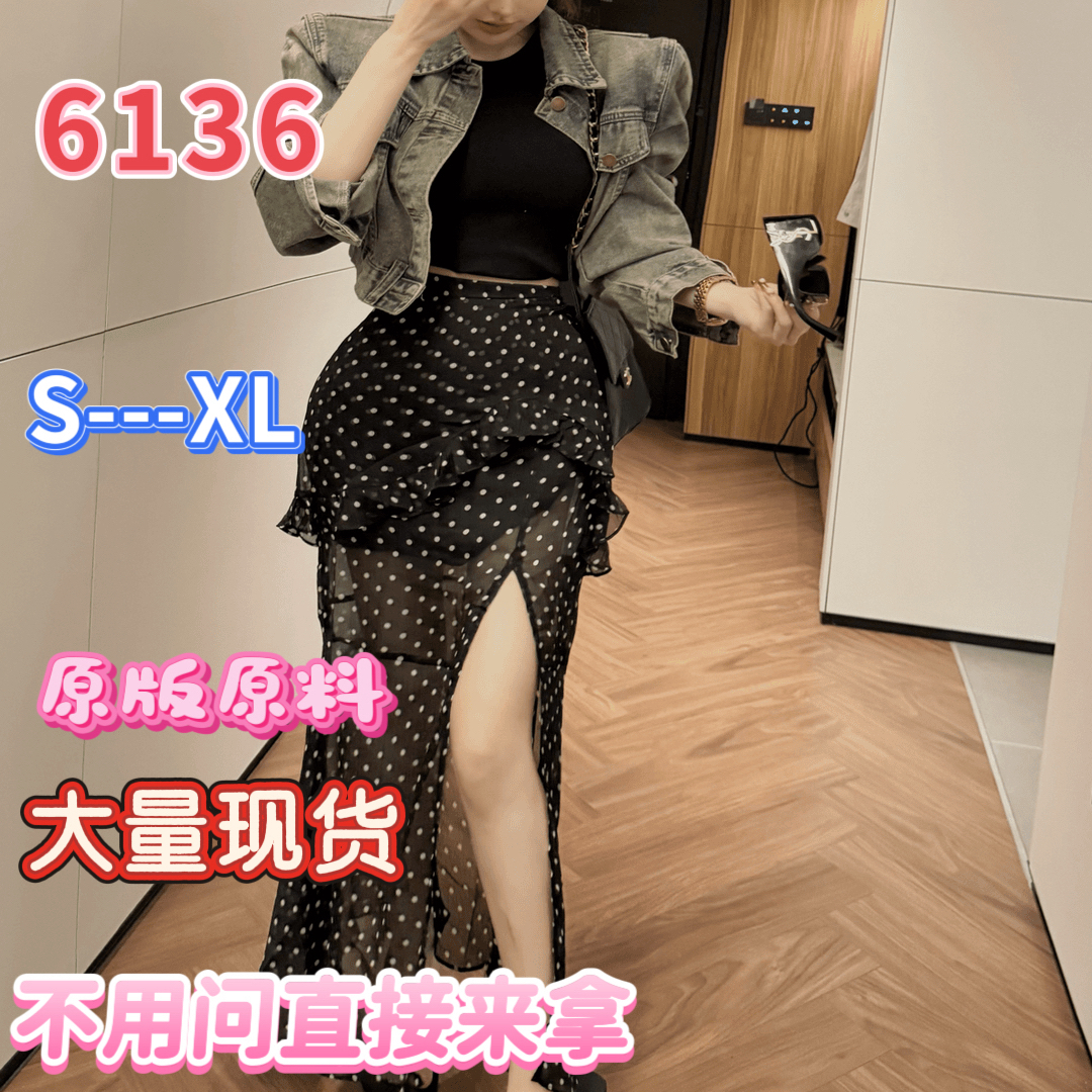 도트 무늬 거즈 스커트 반신 스커트