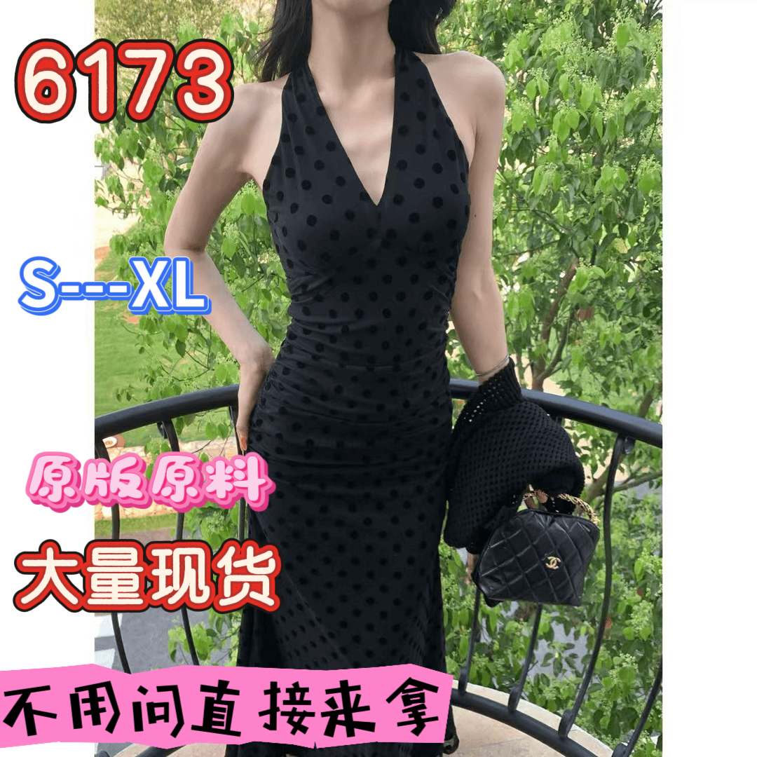 패션 여름 몸매 가꾸기 품격 도트 무늬 허리 수축 V넥 드레스
